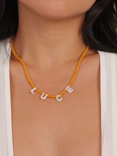 Orange letter necklace 38 +5cm Titanium Steel Natural Stone Multi Color Letter Bohemia Beaded Necklace