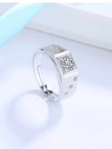 925 Sterling Silver Cubic Zirconia Geometric Dainty Men  Band Ring