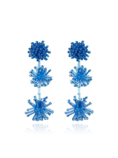 Blue e68782 Alloy Bead Flower Bohemia Hand-Woven Drop Earring