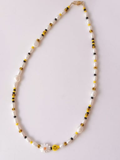 Titanium Steel Freshwater Pearl Flower Vintage Beaded Necklace