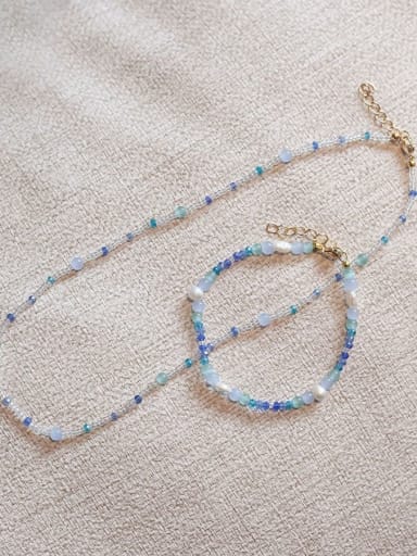 Blue necklace 38 +5cm Titanium Steel Natural Stone Multi Color Bohemia Handmade Beaded Bracelet