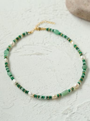 Green necklace 38+ 5cm Titanium Steel Natural Stone Multi Color Geometric Bohemia Beaded Necklace