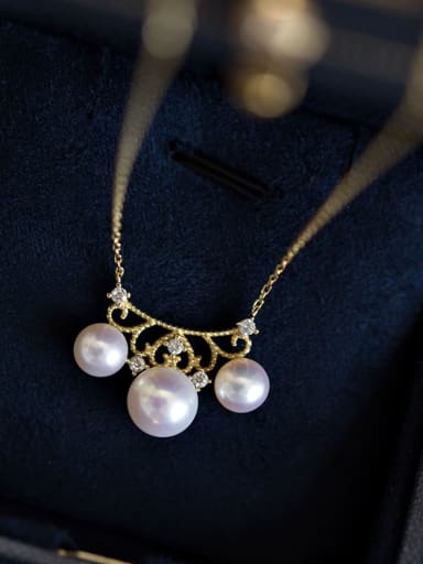 custom 925 Sterling Silver Imitation Pearl Crown Vintage Necklace