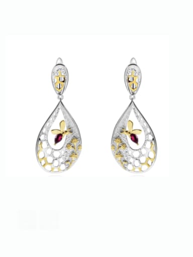 925 Sterling Silver Natural Stone Bee Hive Luxury Drop Earring