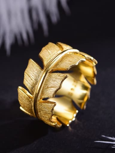 golden 925 Sterling Silver wheel of feathers Artisan Band Ring