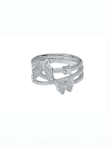 silvery 925 Sterling Silver Cubic Zirconia Butterfly Luxury Stackable Ring