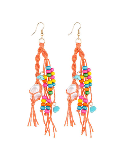 Alloy Turquoise Cotton Rope  Wooden beads Tassel Artisan Hand-Woven Drop Earring