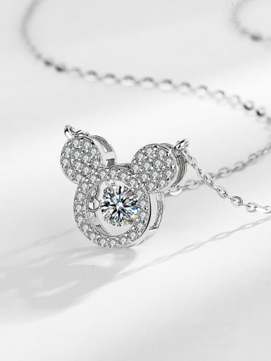 925 Sterling Silver Cubic Zirconia Letter Minimalist Mickey Mouse Pendant Necklace