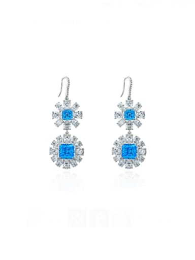 Sea Blue [E 0623] 925 Sterling Silver High Carbon Diamond Geometric Luxury Hook Earring