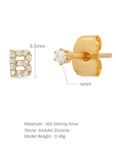 Gold B 925 Sterling Silver Cubic Zirconia Letter Minimalist Stud Earring