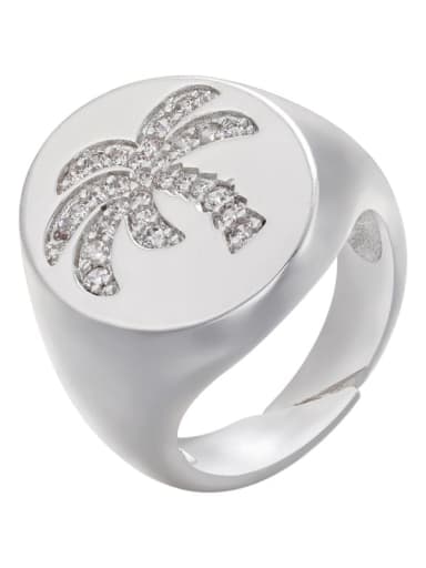 White Gold White Diamond Brass Rhinestone Flower Trend Band Ring