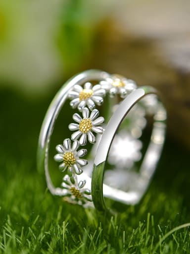 925 Sterling Silver Small fresh and more chrysanthemum natural fresh design Dainty Band Ring