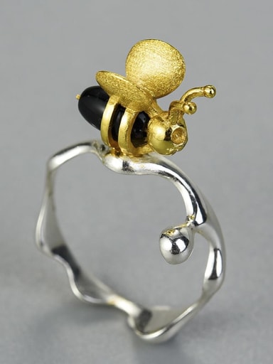 925 Sterling Silver Natural agate natural creative  Bee handmade Artisan Band Ring