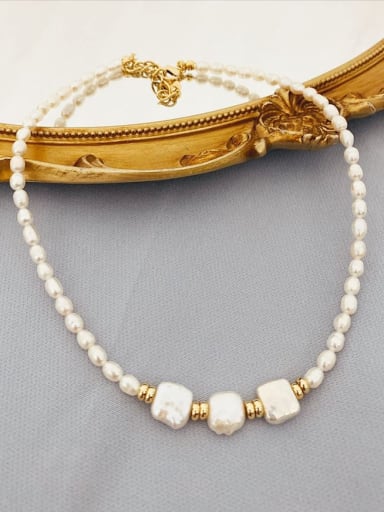 Titanium Steel Freshwater Pearl Geometric Vintage Beaded Necklace