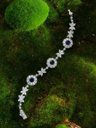 Blue 16cm [b 1759] 925 Sterling Silver High Carbon Diamond Flower Luxury Bracelet
