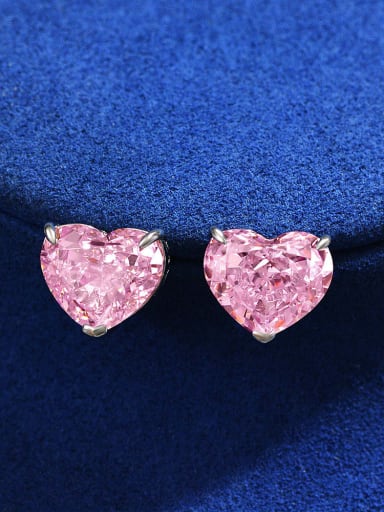 Pink 925 Sterling Silver High Carbon Diamond Heart Dainty Earring