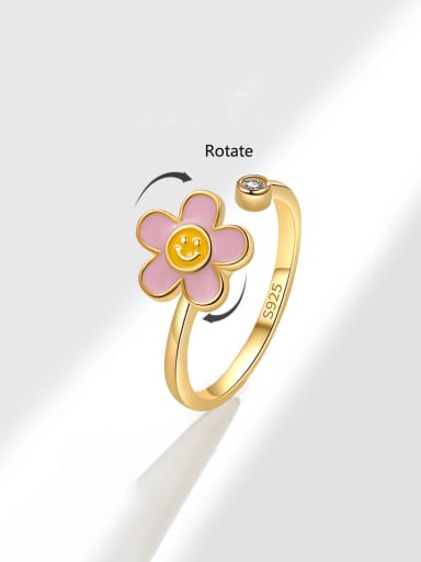 925 Sterling Silver Enamel Flower Cute Rotate Band Ring