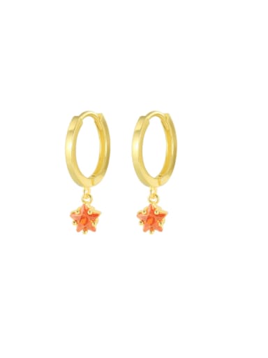 Golden+ Orange Red 925 Sterling Silver Cubic Zirconia Geometric Dainty Huggie Earring