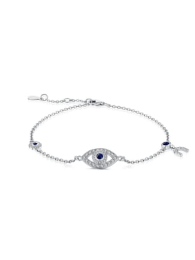 DY150183 S W BA 925 Sterling Silver Cubic Zirconia Evil Eye Dainty Adjustable Bracelet