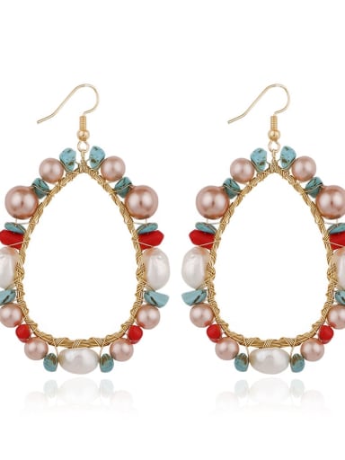 Alloy Freshwater Pearl Round Bohemia Hand-woven  Drop Earring