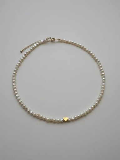 Golden Love Necklace 38+ 5cm Titanium Steel Imitation Pearl Heart Bohemia  Handmade Beaded Necklace