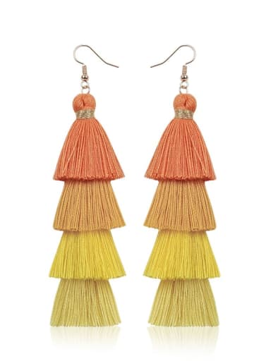 E68123 Alloy Cotton Tassel Bohemia Hand-woven Drop Earring