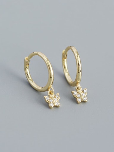 Gold (white stone) 925 Sterling Silver Cubic Zirconia Butterfly Minimalist Huggie Earring