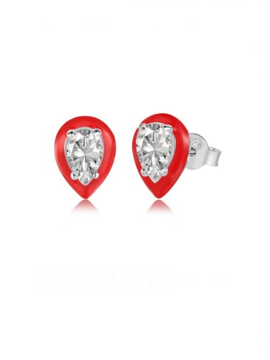DY1D0214 S W WH 925 Sterling Silver Cubic Zirconia Enamel Heart Minimalist Stud Earring