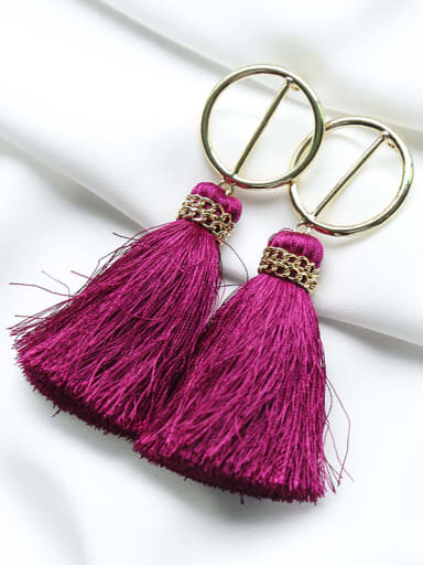 rose red Alloy Polyester thread Tassel Bohemia  Hand-Woven Drop Earring