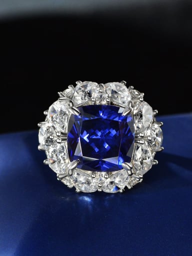 Tanzanite [R 1162] 925 Sterling Silver High Carbon Diamond Geometric Luxury Ring