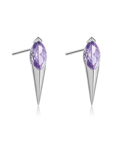 Platinum [Purple Stone] 925 Sterling Silver Cubic Zirconia Geometric Trend Stud Earring