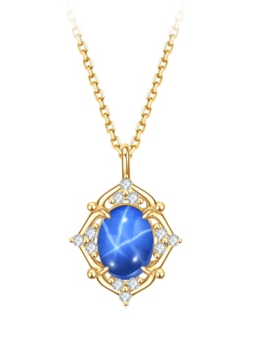blue 925 Sterling Silver Natural Gemstone Luxury Geometric Pendant