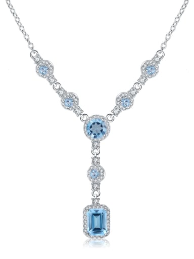 custom 925 Sterling Silver Swiss Blue Topaz Geometric Luxury Necklace