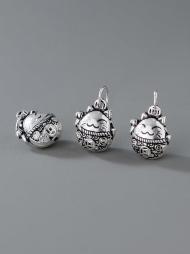 S925 Silver Electroplating Matte Seed Lucky Cat Pendant