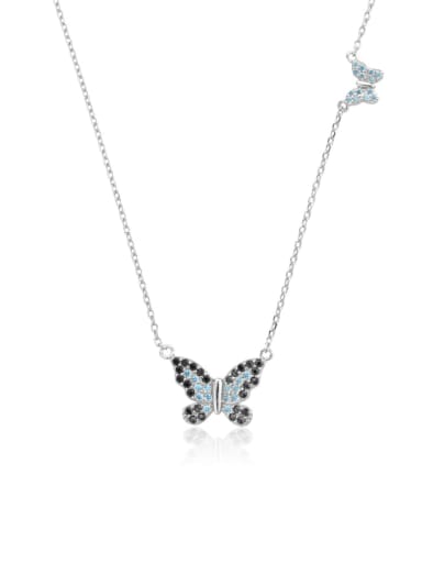 Platinum blue stone 925 Sterling Silver Cubic Zirconia Butterfly Dainty Necklace
