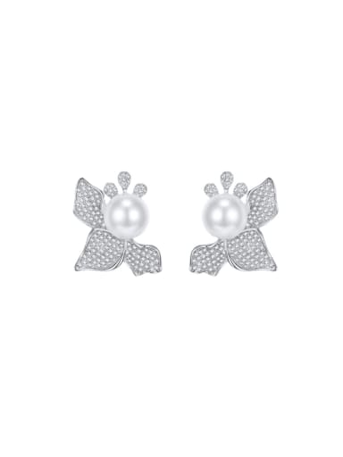 custom 925 Sterling Silver Imitation Pearl Flower Luxury Cluster Earring