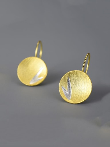 925 Sterling Silver Antique natural fresh personality simple round bamboo leaves Artisan Hook Earring