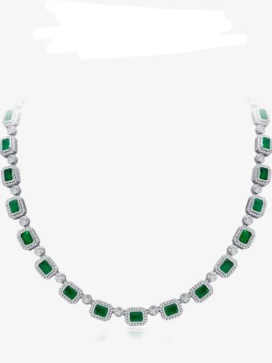 925 Sterling Silver Emerald Green Geometric Necklace