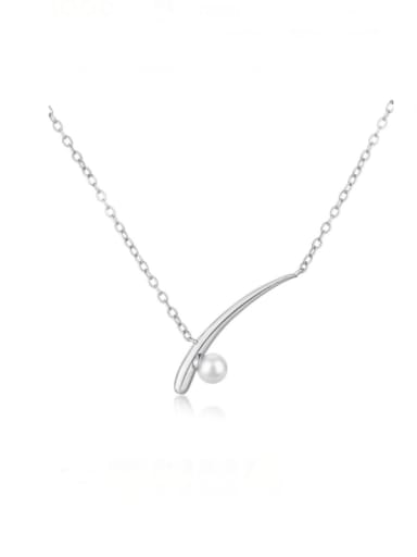DY190390 S W WH 925 Sterling Silver Imitation Pearl Irregular Minimalist Necklace