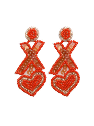 E69058 Red Alloy MGB beads Multi Color Heart Hip Hop Pure handmade Weave Earring