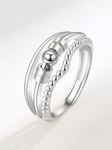 Platinum 925 Sterling Silver Rotating Bead Geometric Minimalist Stackable Ring