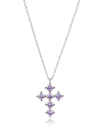 Platinum Purple 925 Sterling Silver Cubic Zirconia Cross Minimalist Necklace