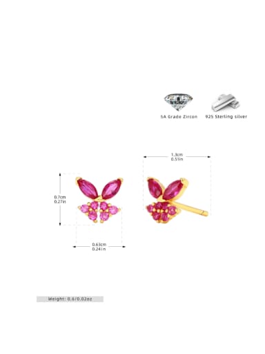 gold 925 Sterling Silver Cubic Zirconia Butterfly Minimalist Stud Earring
