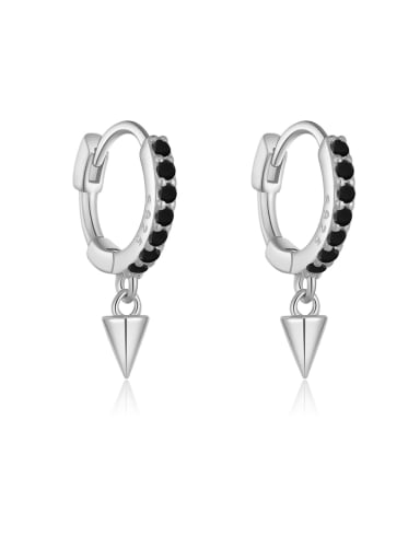 Platinum [Black Stone] 925 Sterling Silver Cubic Zirconia Geometric Dainty Stud Earring