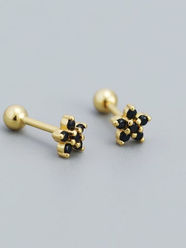 Golden black stone) 925 Sterling Silver Cubic Zirconia Flower Minimalist Stud Earring