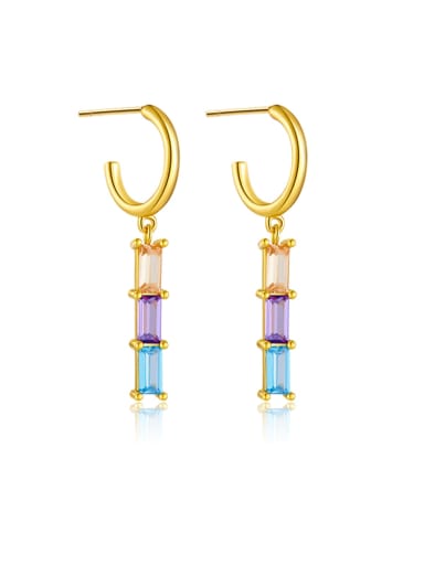 18K Gold [Rainbow] 925 Sterling Silver Cubic Zirconia Geometric Trend Drop Earring