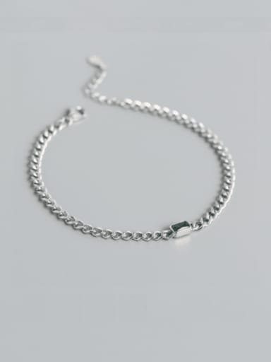Platinum 925 Sterling Silver Glass Stone Geometric Vintage Link Bracelet