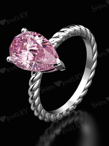 Pink [R 0892] 925 Sterling Silver High Carbon Diamond Water Drop Dainty Band Ring
