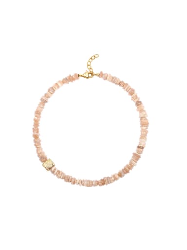 Meat pink gravel necklace 38+ 5cm Titanium Steel Natural Stone Multi Color Geometric Bohemia Beaded Necklace