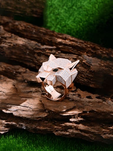 rose gold 925 Sterling Silver High Carbon Diamond Lion Luxury Band Ring